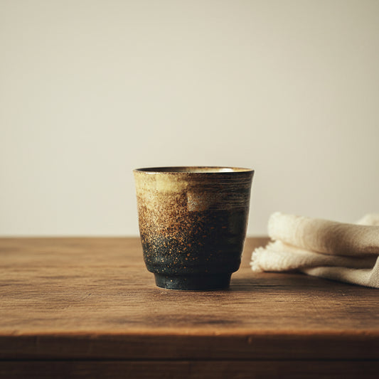 Tazza giapponese in ceramica tenuta tra le mani