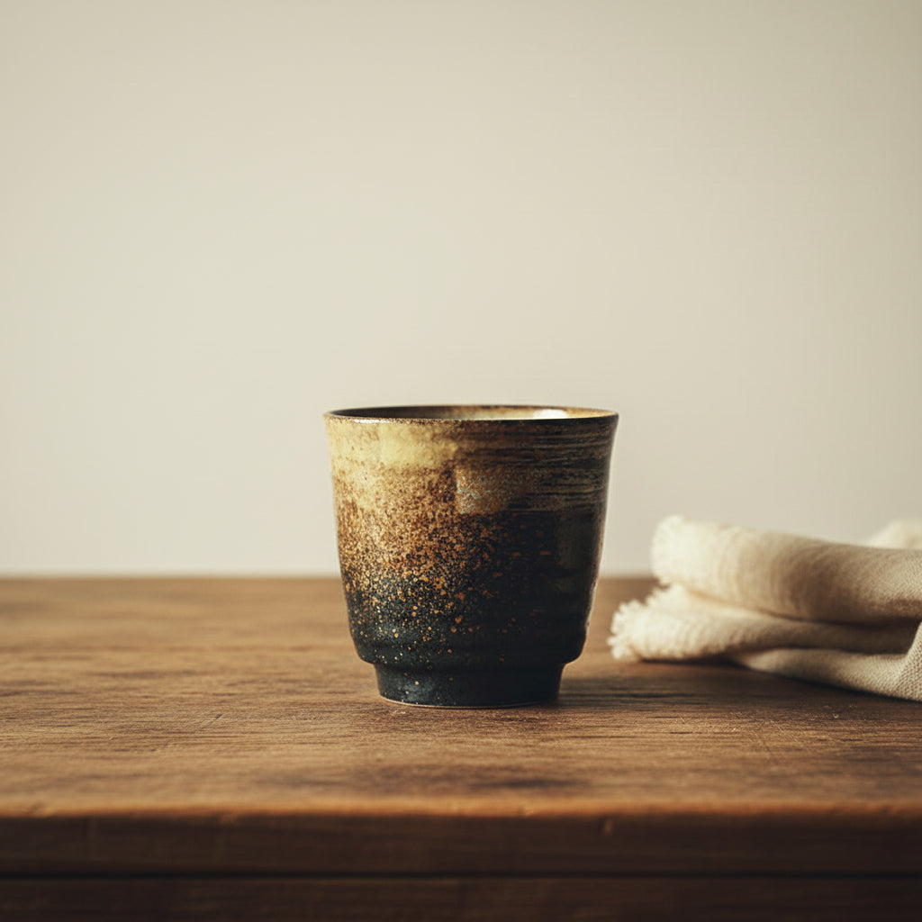 Tazza giapponese in ceramica tenuta tra le mani